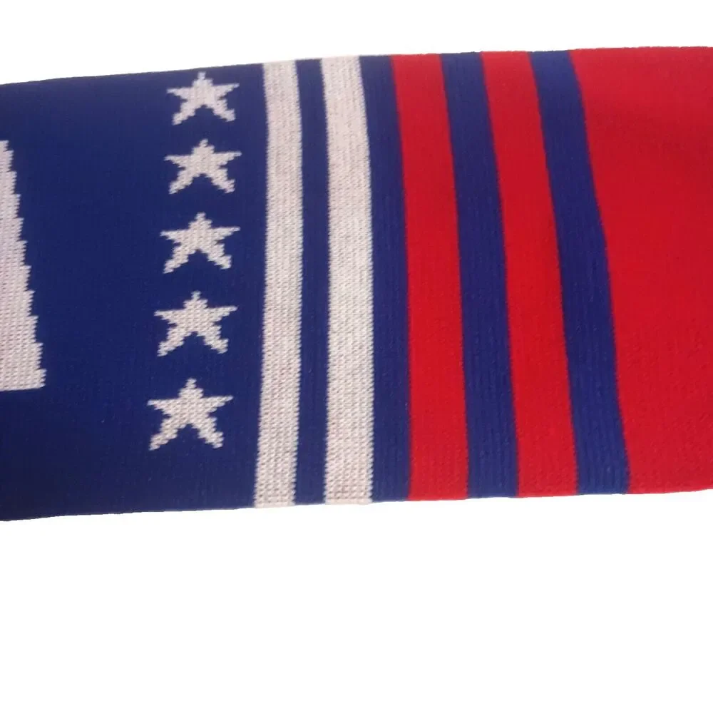 USA Kniit Scarf Blue Red White Stripe Stars Fringe 60
